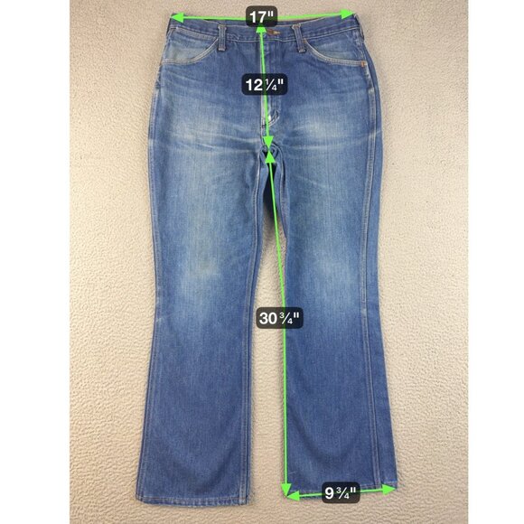 VTG Wrangler Jeans Mens 36x32 Blue 70s Boot Cut 945 DEN No Fault Faded Denim USA - Picture 3 of 7